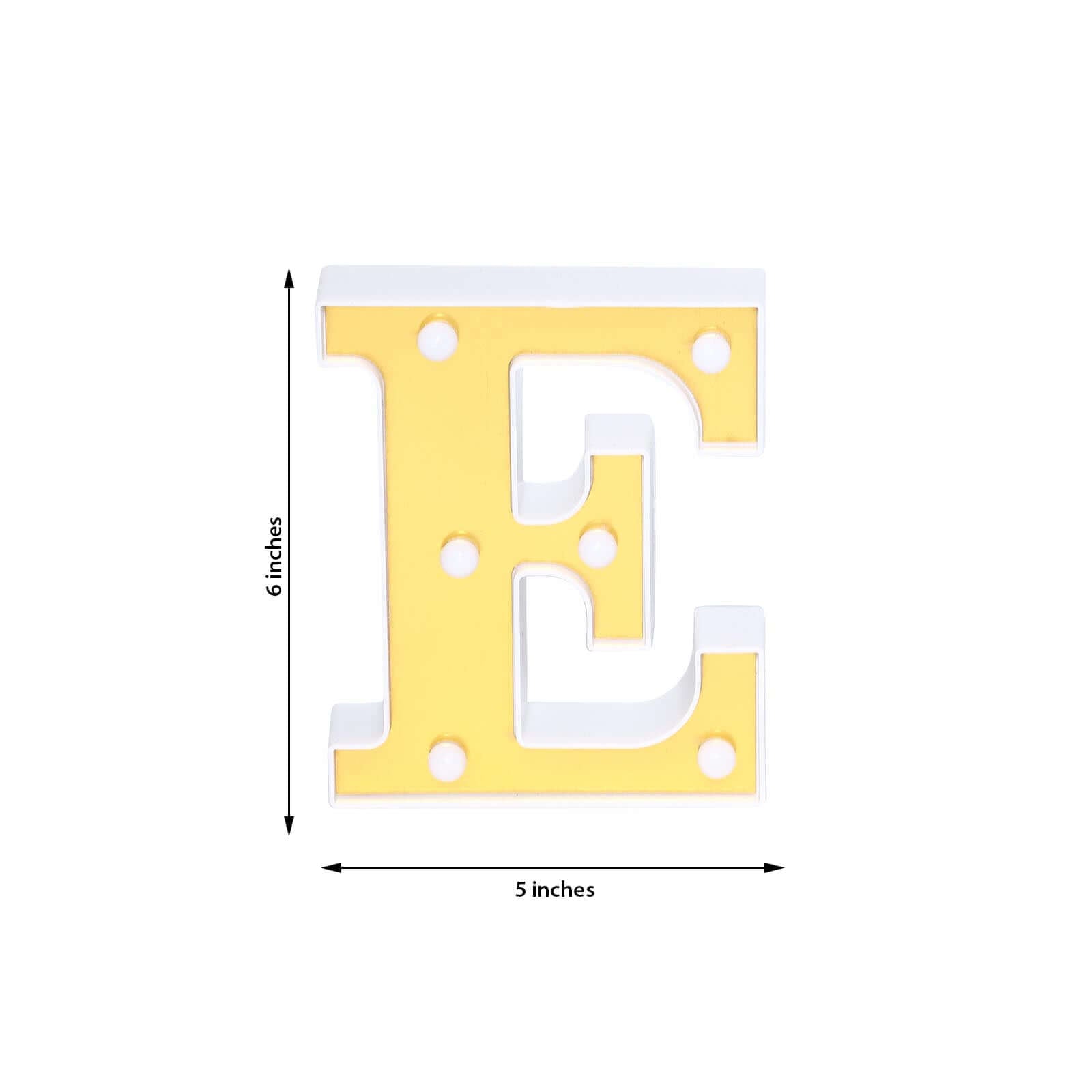 3D Marquee Letter "E" Warm White 6 LED Lights Gold - Chic Light-Up Decor for Events 6"