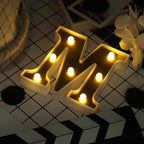 3D Marquee Letter "M" Warm White 7 LED Lights Gold - Chic Light-Up Decor for Events 6"