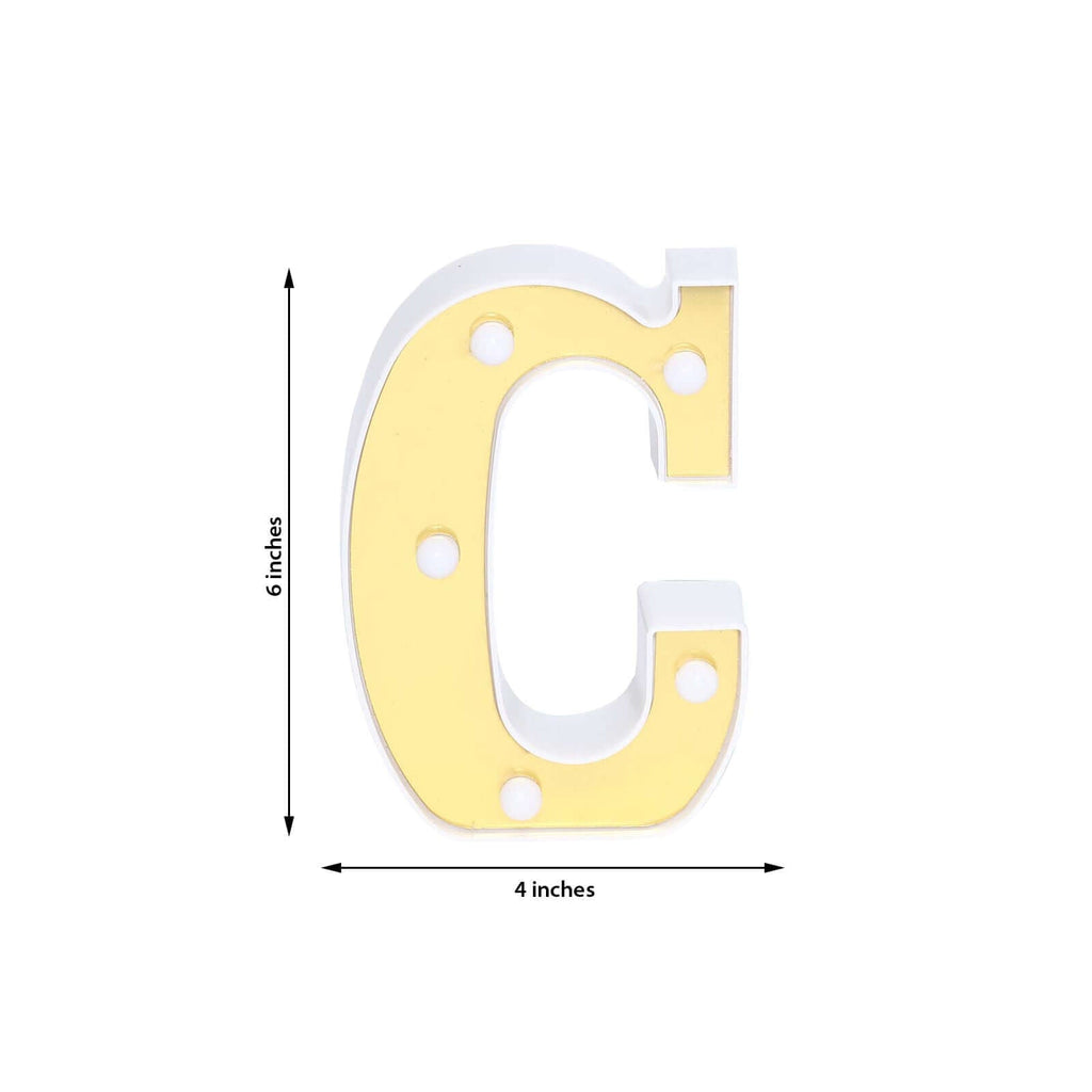 3D Marquee Letter "C" Warm White 5 LED Lights Gold - Chic Light-Up Decor for Events 6"