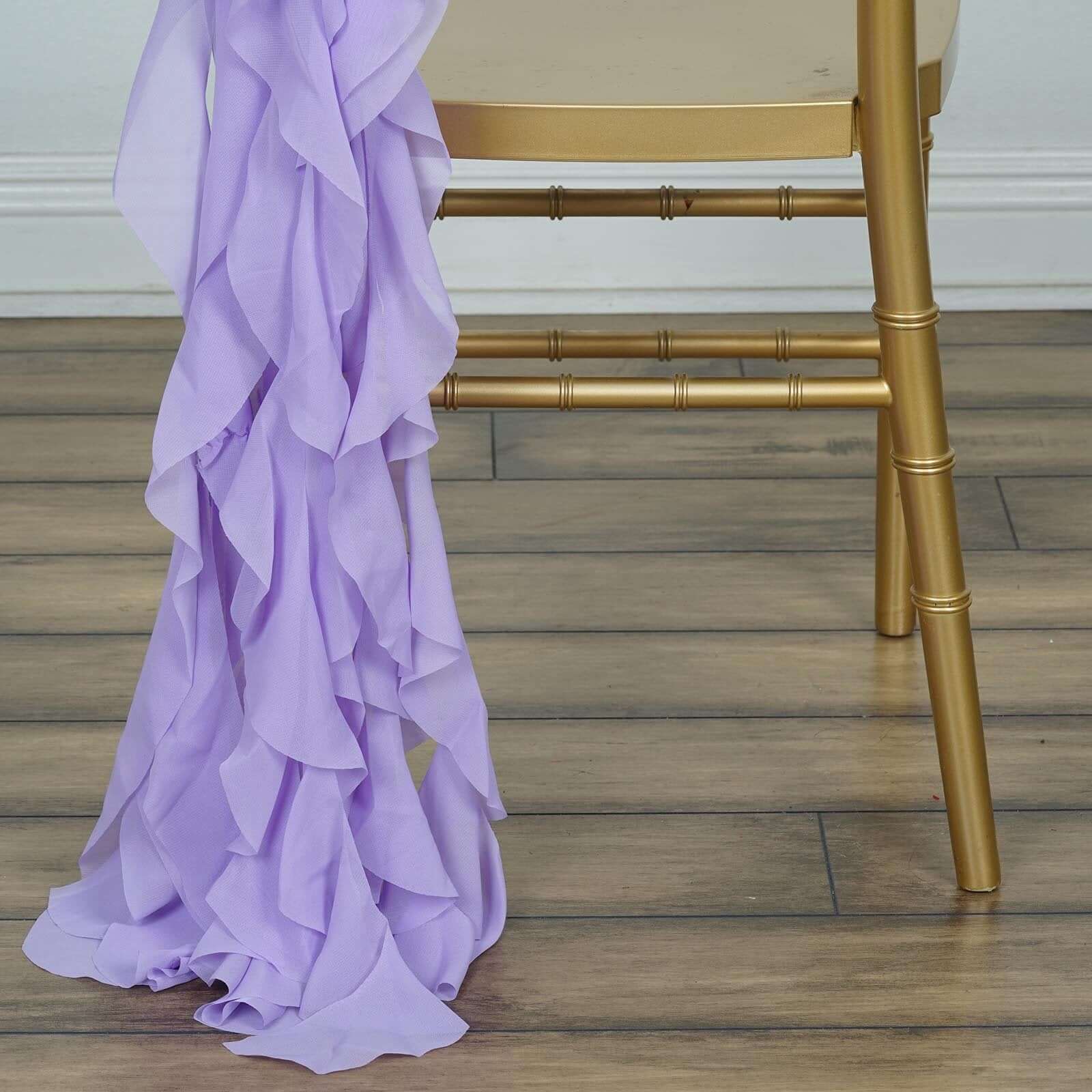 Chiffon Chair Sash with Curly Design Lavender Lilac - Stylish Chair Decorations