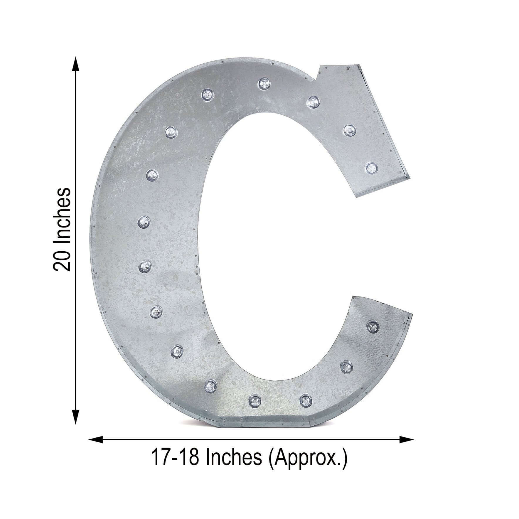 20" Vintage Galvanized Metal Marquee Letter Light Cordless With 16 Warm White LED - C