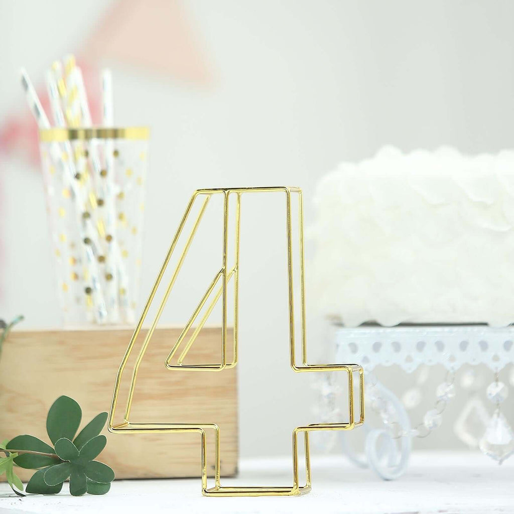 8" Tall Gold Freestanding 3D Decorative Metal Wire Numbers, Wedding Table Numbers -4