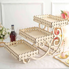 3-Tier Wooden Dessert Display Rectangular Laser Cutout Design Natural - Serving Platter Cupcake Mini Cake Tray 22"