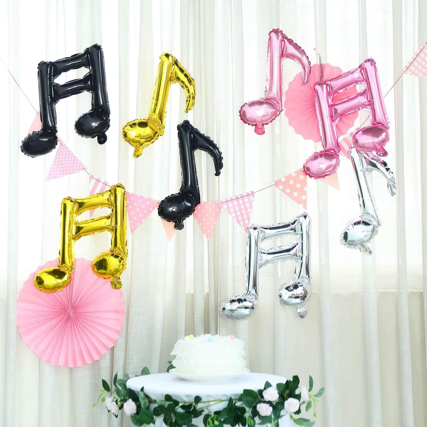 6 Pack Rose Gold Single and Double Music Note Mylar Foil Balloons