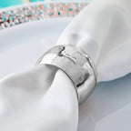 4 Pack Metallic Silver Hammered Pattern Metal Napkin Rings