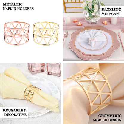 5 Pack Metallic Gold Geometric Napkin Rings, Paper Napkin Holders