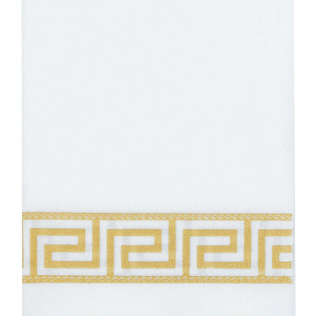 25 Pack Linen-Like Paper 8"x4" Napkins White with Gold Greek Key Design - Soft & Absorbent Airlaid Hand Towels for Exquisite Weddings & Events