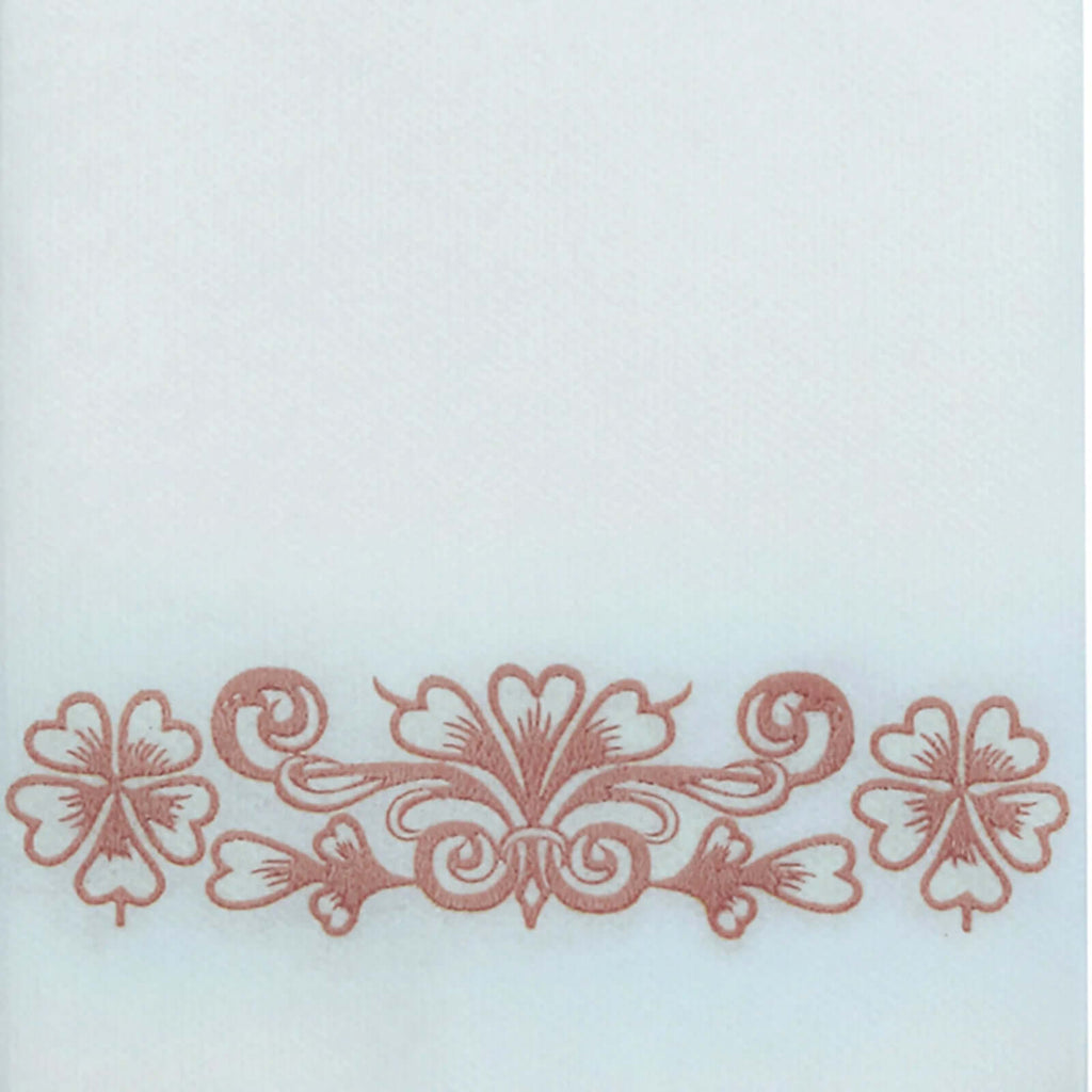 20 Pack White Linen-Feel Dinner Paper Napkins with Rose Gold Floral Print, Premium Cloth-Like Airlaid Disposable Napkins, Soft and Absorbent Guest Towels