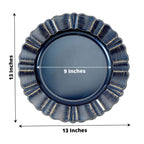 6-Pack Acrylic Plastic Round Charger Plates 13" in Navy Blue with Gold Brushed Wavy Scalloped Rim, Decorative Dinner Party Charger Tableware