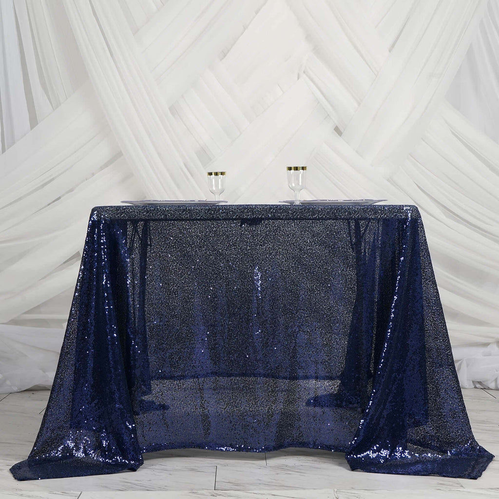 Sequin 90"x90" Table Overlay Square Tablecloth Navy Blue - Sparkly Table Cover