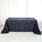 Polyester 90"x132" Rectangle Tablecloth Navy Blue with Gold Foil Geometric Pattern - Wrinkle-Resistant Seamless Table Cover