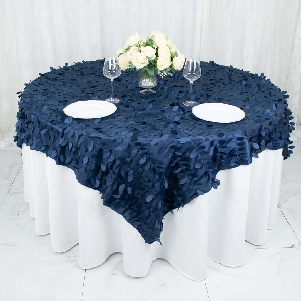 Taffeta 72"x72" Table Overlay Square Tablecloth Navy Blue - 3D Leaf Petal Table Cover