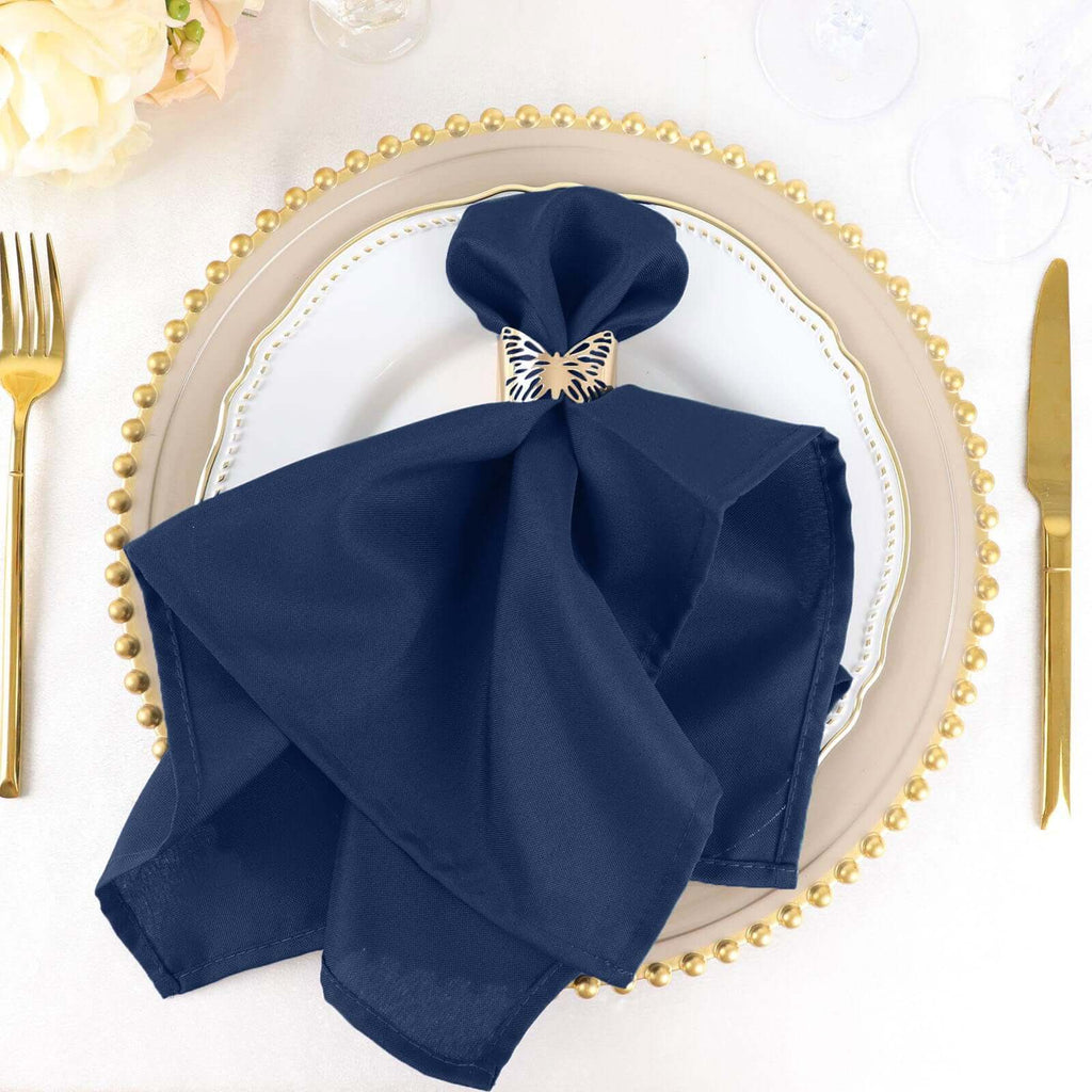 5 Pack Polyester 20"x20" Napkins Navy Blue - Wrinkle Resistant & Easy Care Cloth Napkins
