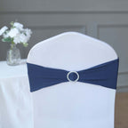 5 Pack Stretch Spandex Chair Sashes Navy Blue - Reusable Chair Bands with Silver Diamond Ring Slide Buckle 5"x14"