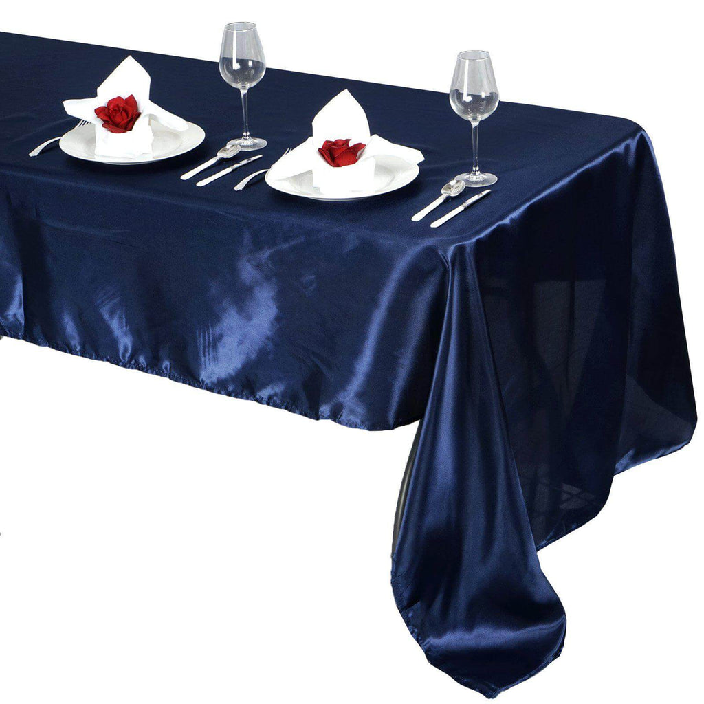 Satin Rectangular 60"x126" Tablecloth Navy Blue - Smooth and Lustrous Table Cover