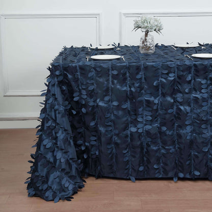 Taffeta 90"x132" Rectangle Tablecloth Navy Blue | 3D Leaf Petal Design Seamless Table Cover
