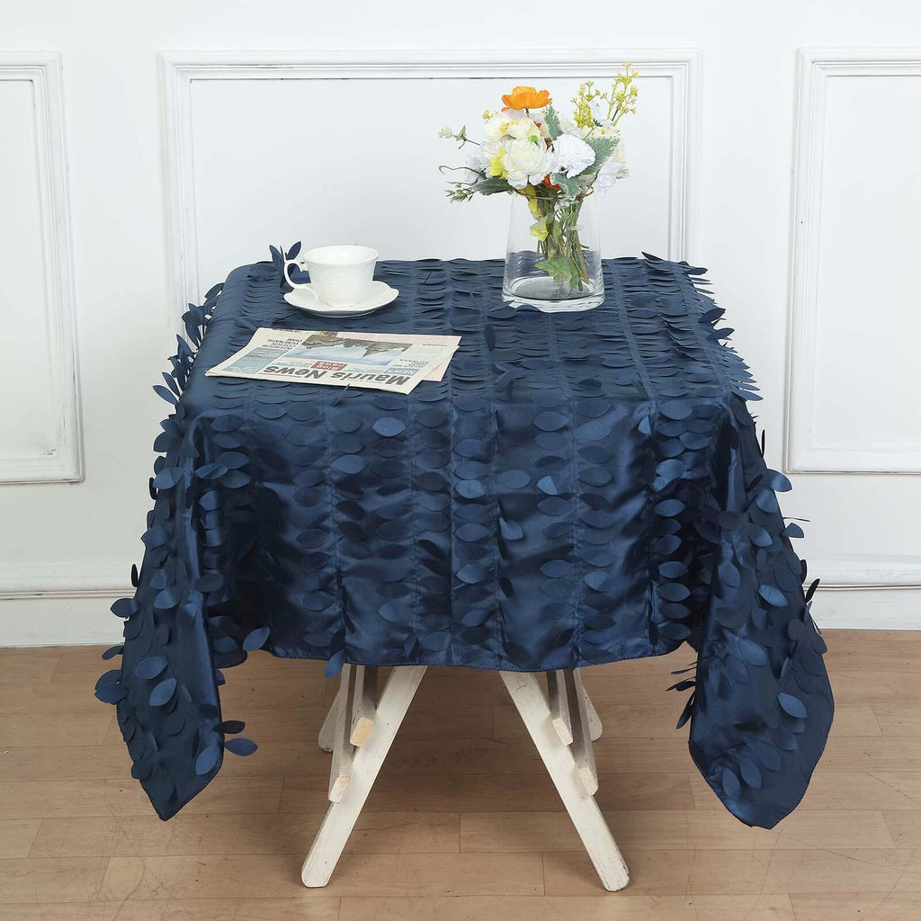 Taffeta 54"x54" Square Tablecloth Navy Blue 3D Leaf Petal Table Cover