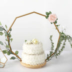 Metal Nonagon Floral Hoop Cake Stand Gold - Chic Geometric Dessert Display DIY Centerpiece Table Decoration With Wooden Base 22"
