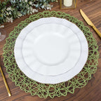 6-Pack Table Placemats Woven Fiber Design Olive Green Round - Disposable Mats for Dining and Events 15"
