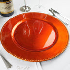 6-Pack Acrylic Round Charger Plates 13" in Orange with Beaded Rim, Dinner Charger Event Tabletop Decor