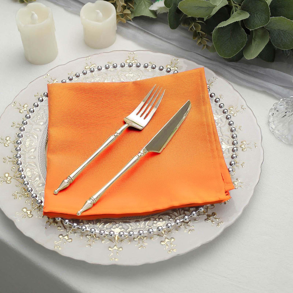 5 Pack Polyester 17"x17" Napkins Orange - Durable & Wrinkle Resistant Dinner Napkins