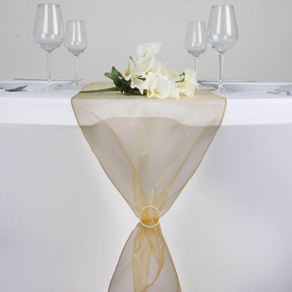 10 Pack Sheer Organza 14"x108" Table Runners Gold - Soft and Lightweight Table Accent for Weddings