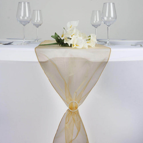 10 Pack Sheer Organza 14"x108" Table Runners Gold - Soft and Lightweight Table Accent for Weddings