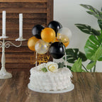 11 Pcs Balloon Cake Topper Black, Clear and Gold - Whimsical Clustered Mini Garland Cake Inserts DIY Party Decorations