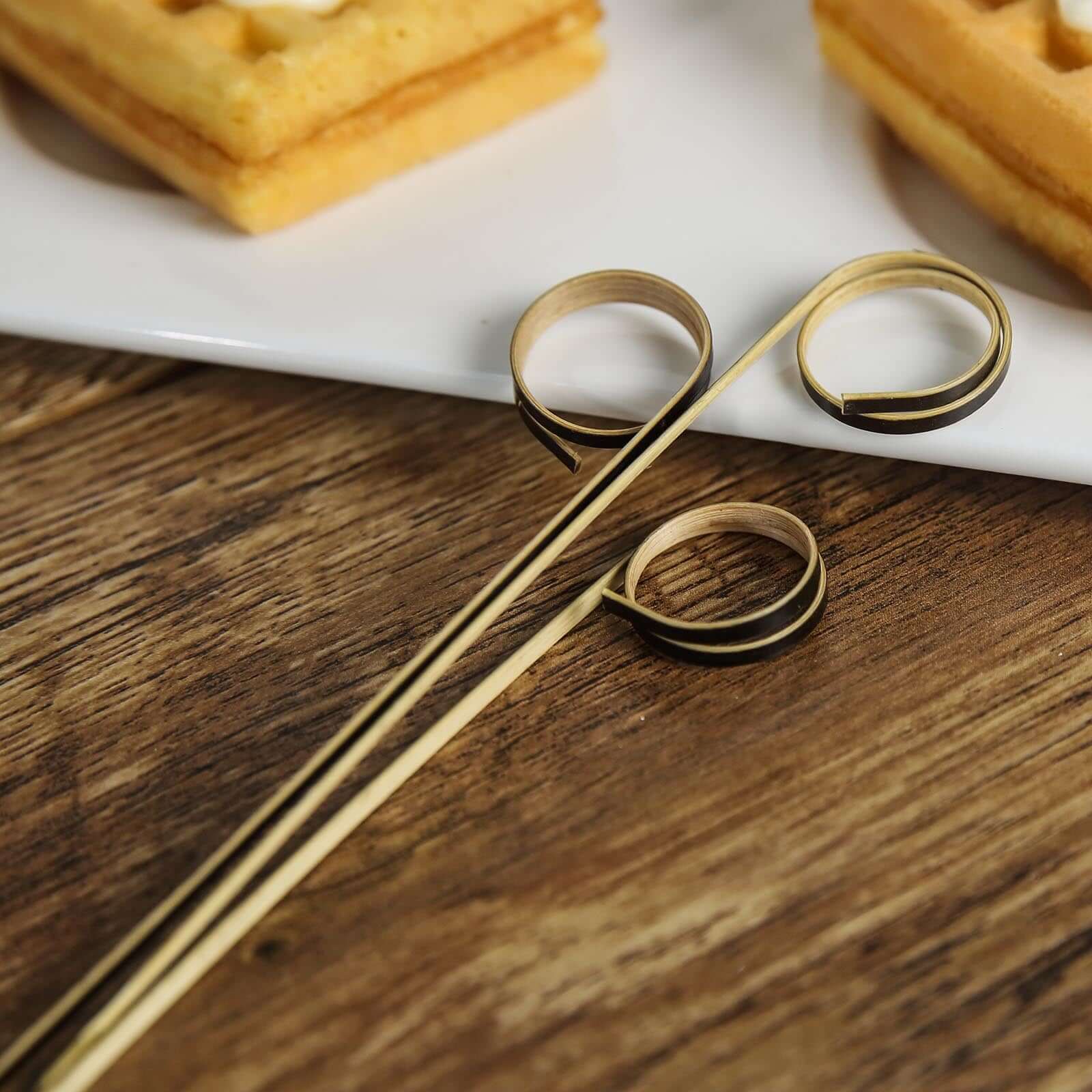 100-Pack Bamboo Cocktail Sticks Black Loop Ring Decorative Top Design - Eco Friendly Party Picks 5"