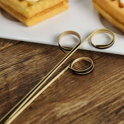 100-Pack Bamboo Cocktail Sticks Black Loop Ring Decorative Top Design - Eco Friendly Party Picks 5"