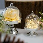 12-Pack Fillable Mini Pedestal Candy Container Clear/Silver - Stylish Candy Treat Favor Containers with Dome Lid 3"