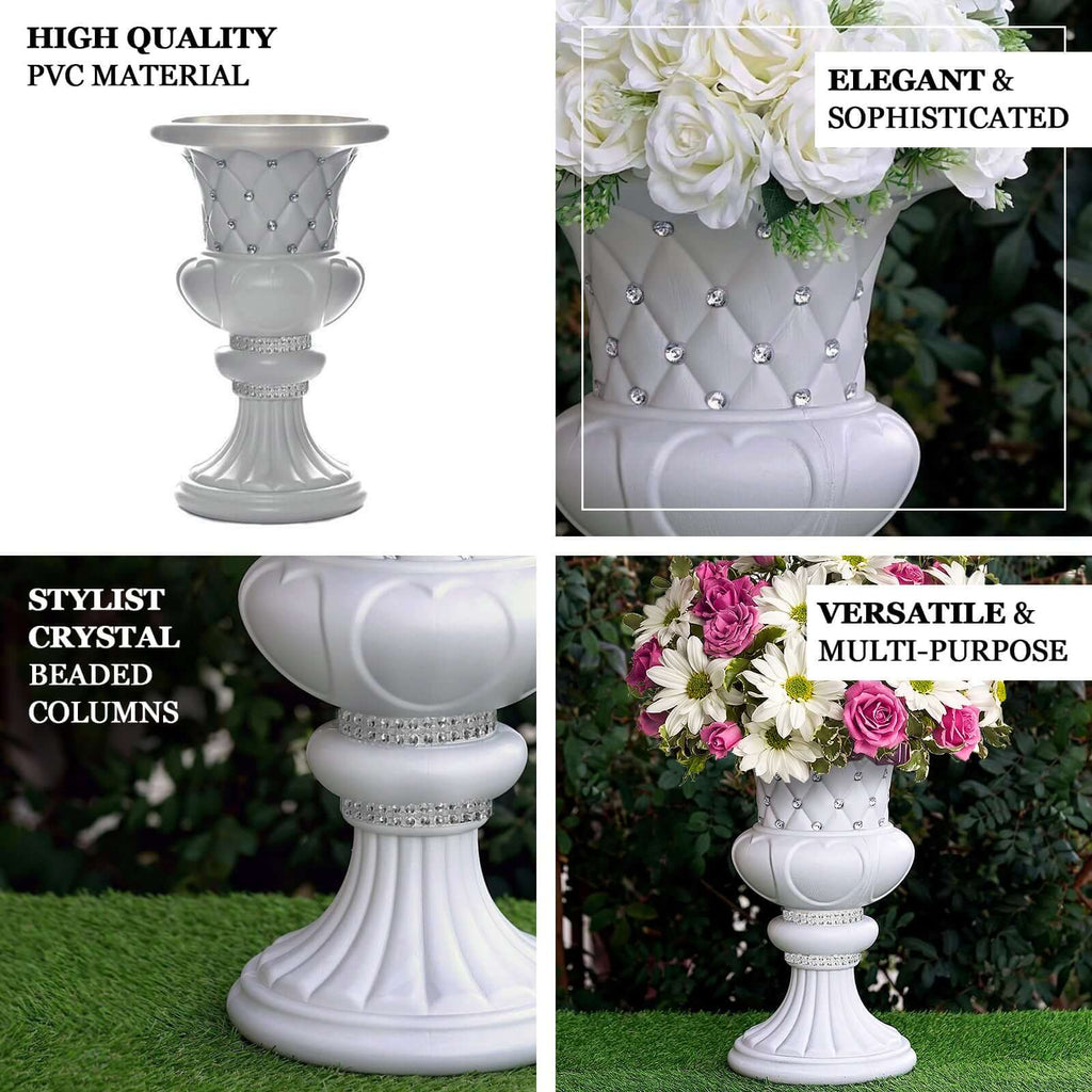 2 Pack White Crystal Beaded Italian Inspired Pedestal Stand Flower Plant Pillar With 10mm Crystal Studs - 18" Tall PVC