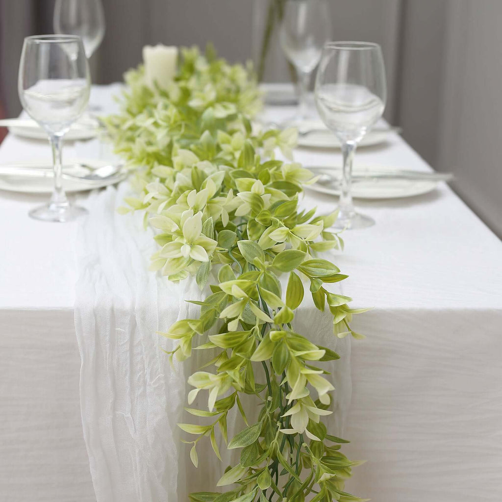 6.5ft Green Artificial Wandering Peperomia Tetragona Leaf Vine, Faux Table Hanging Garland