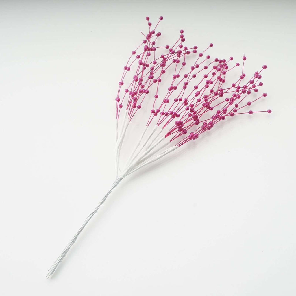 12 Bunches Faux Pearl Bead Spray Vase Fillers in Burgundy - Lustrous DIY Craft Beads 7"