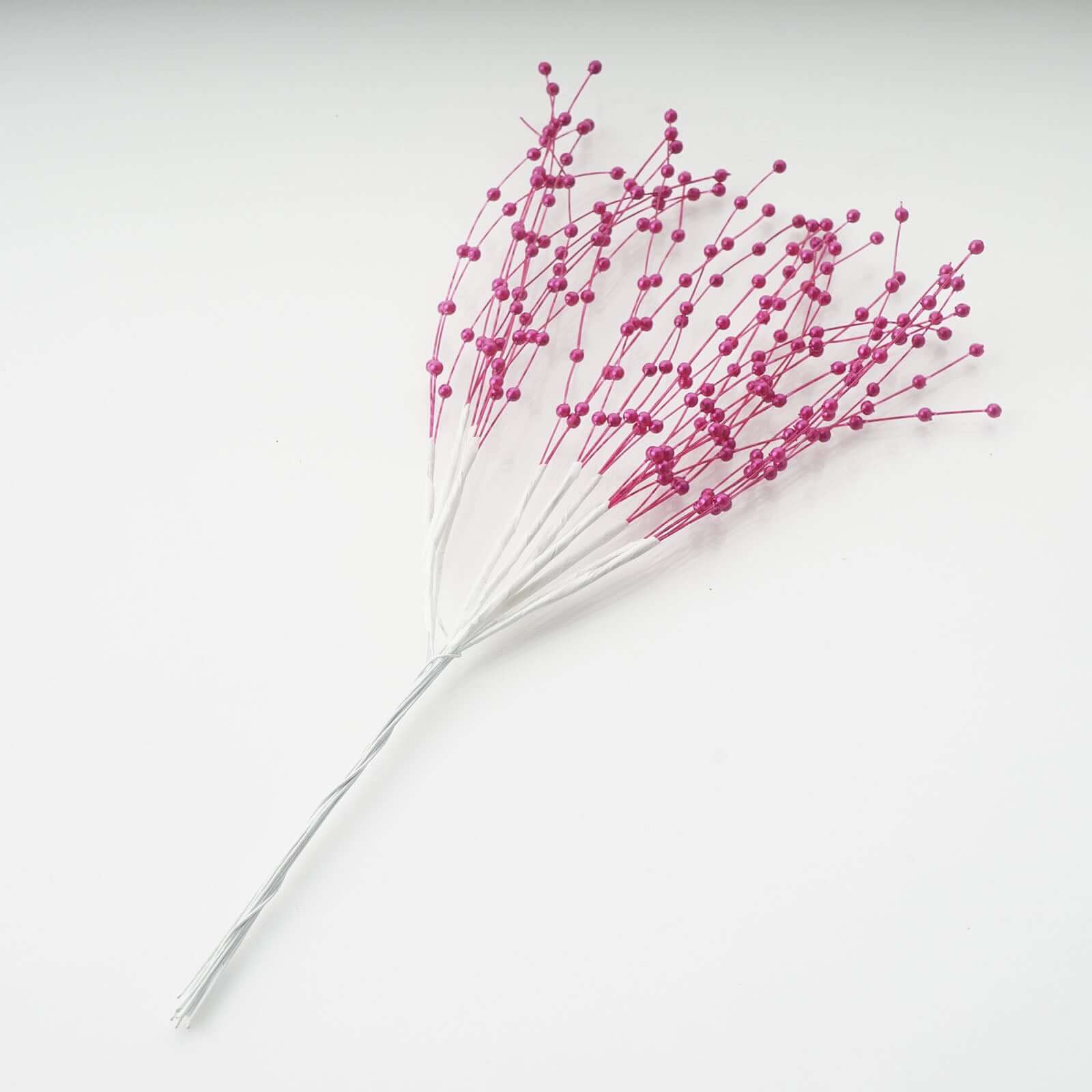 12 Bunches Faux Pearl Bead Spray Vase Fillers in Burgundy - Lustrous DIY Craft Beads 7"