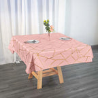 Polyester 54"x54" Square Tablecloth Dusty Rose with Gold Foil Geometric Pattern - Wrinkle-Resistant & Durable Table Cover