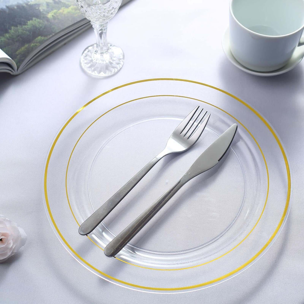 10-Pack Plastic Dinner Plates Clear with TrÃ¨s Chic Gold Rim - Perfect Disposable Party Plates 10"