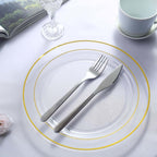 10-Pack Plastic Dinner Plates Clear with TrÃ¨s Chic Gold Rim - Perfect Disposable Party Plates 10"