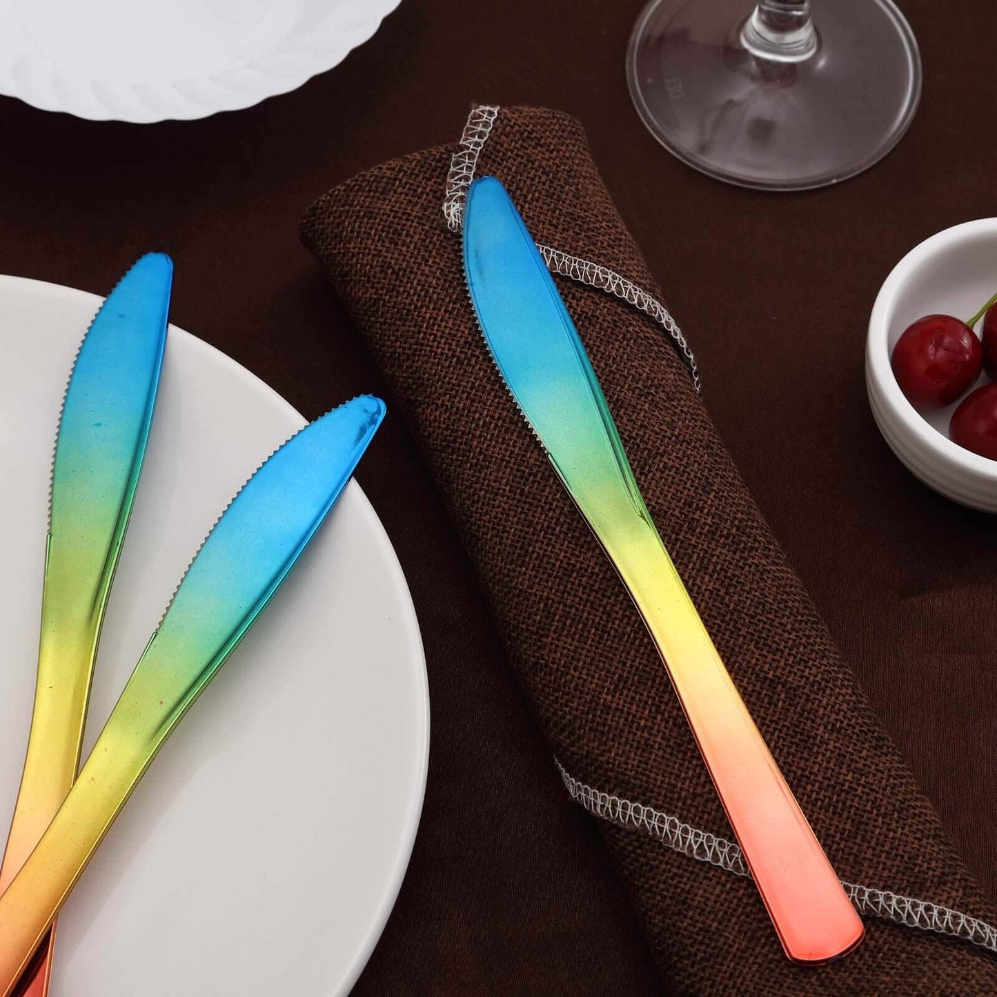 24 Pack - 8" Rainbow Ombre Design Heavy Duty Plastic Knives