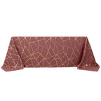 Polyester 60"x132" Rectangle Tablecloth Cinnamon Rose with Gold Foil Geometric Pattern - Wrinkle-Resistant and Durable Table Cover for Weddings & Events