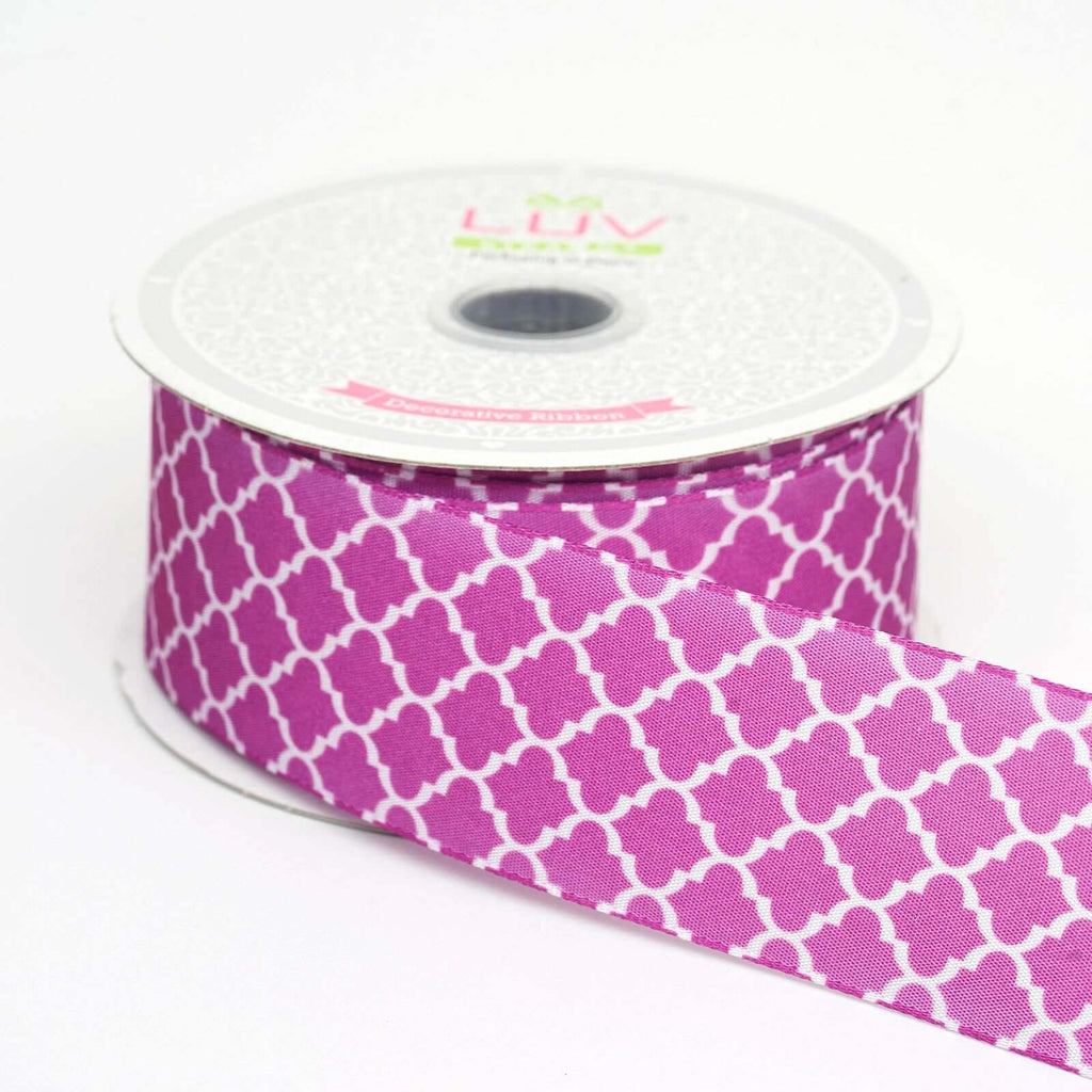 10 Yards 1.5" Purple Grosgrain Geometric Pattern Quatrefoil Ribbon- Clearance SALE