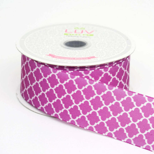 10 Yards 1.5" Purple Grosgrain Geometric Pattern Quatrefoil Ribbon- Clearance SALE