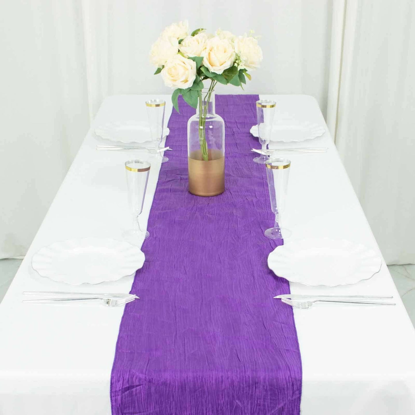 Taffeta 12"x108" Table Runner Purple - Accordion Crinkle Design