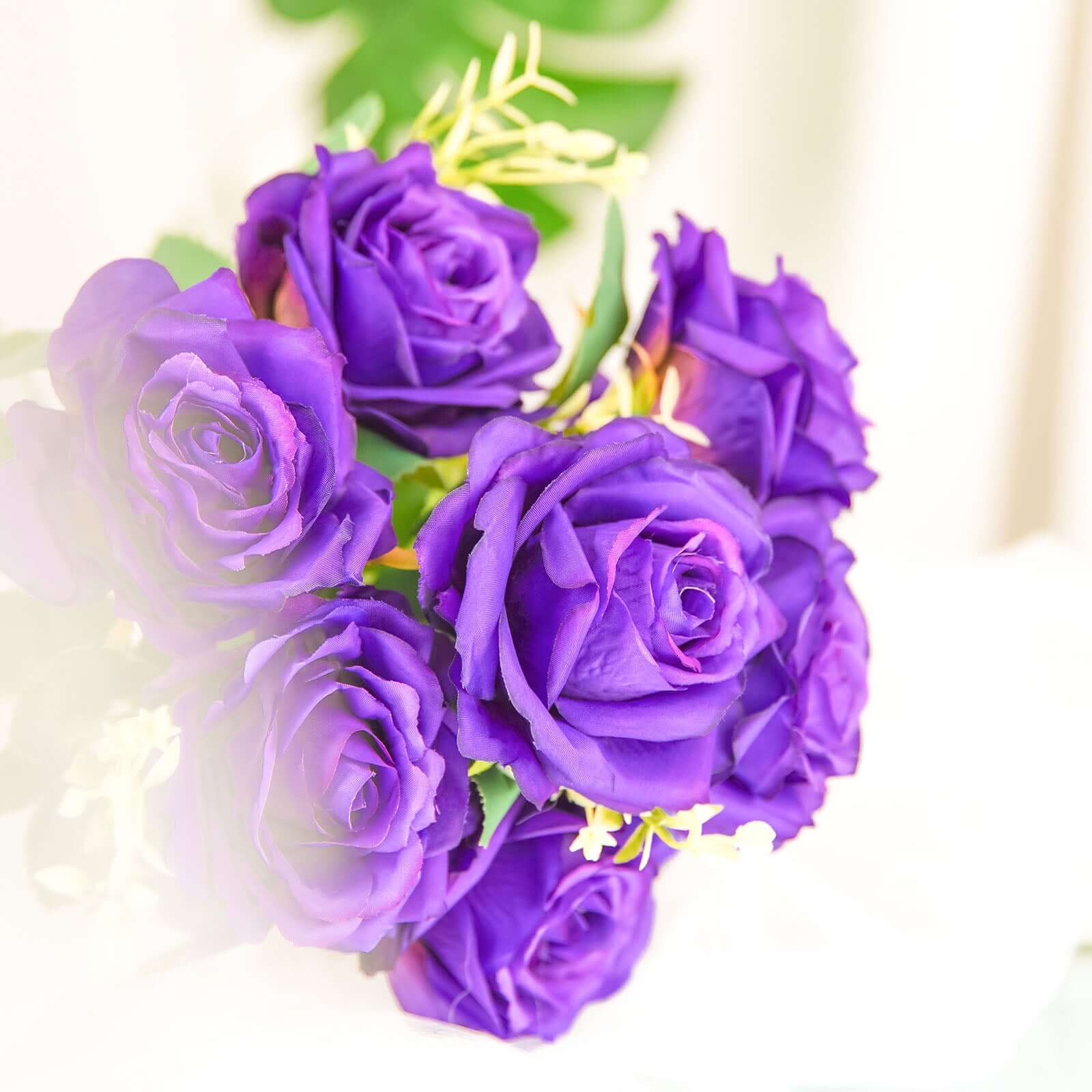2 Bushes 18" Real Touch Purple Artificial Rose Flower Bouquet, Silk Long Stem Flower Arrangements