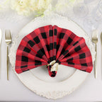5 Pack Polyester 15"x15" Napkins Black/Red Buffalo Plaid Gingham Style Cloth Napkins