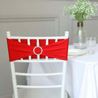 5 Pack Stretch Spandex Chair Sashes Red - Reusable Chair Bands with Silver Diamond Ring Slide Buckle 5"x14"