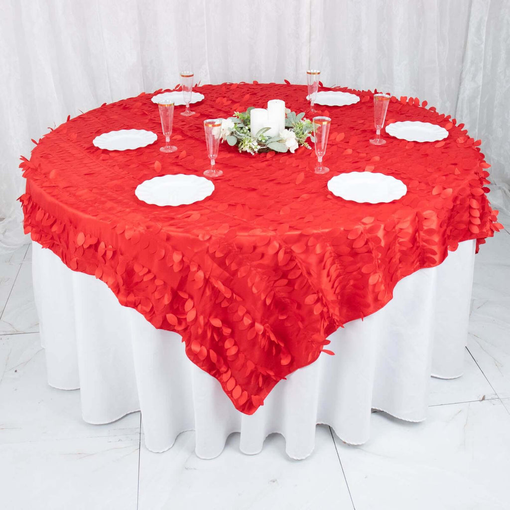 Taffeta 72"x72" Table Overlay Square Tablecloth Red - 3D Leaf Petal Table Cover