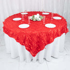 Taffeta 72"x72" Table Overlay Square Tablecloth Red - 3D Leaf Petal Table Cover