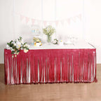 Metallic Foil Fringe Table Skirt Matte Red with Self Adhesive Backing - Durable Tinsel Skirt for Parties 30"x9ft