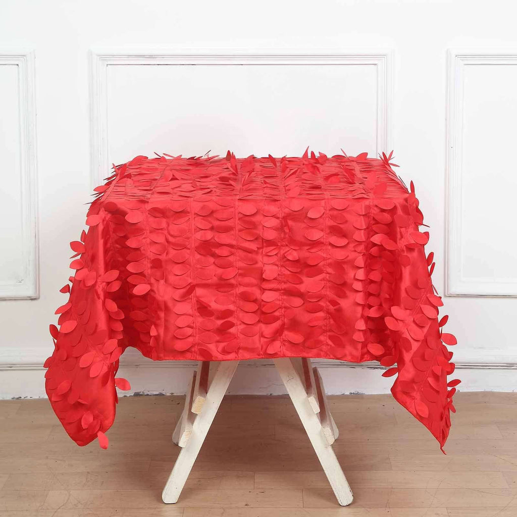 Taffeta 54"x54" Square Tablecloth Red 3D Leaf Petal Table Cover